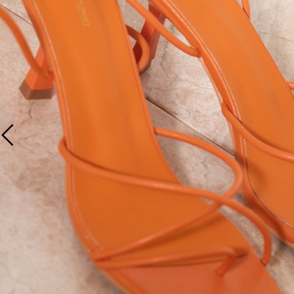 Orange PU Square Knot Detail Toe Thong Lace Up High Heeled Sandals - Picture 3 of 4